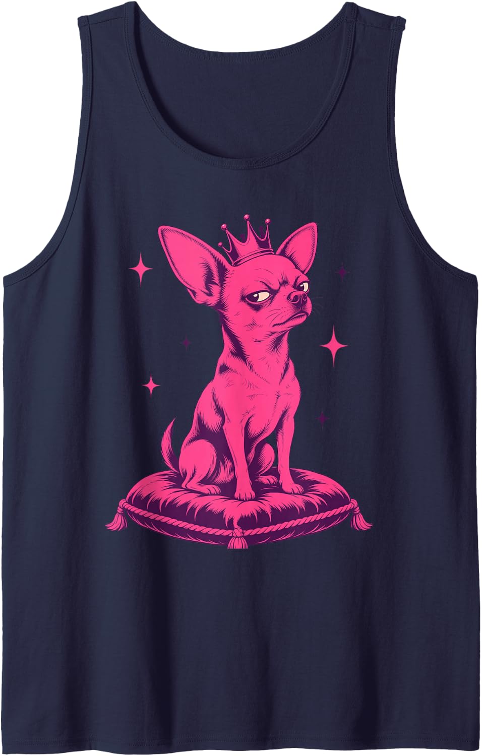 Chihuahua Dog Tiny Crown Side Eye Sleeveless Tank Top - Navy Blue