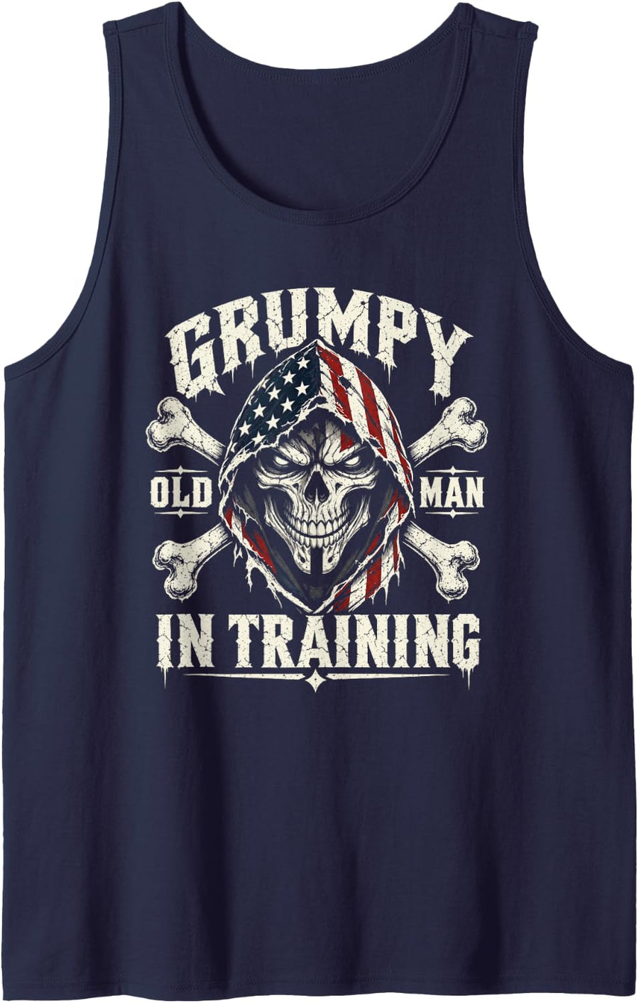 Grumpy Old Man in Training Funny Skull Vintage Humor Sleeveless Tank Top - Navy Blue