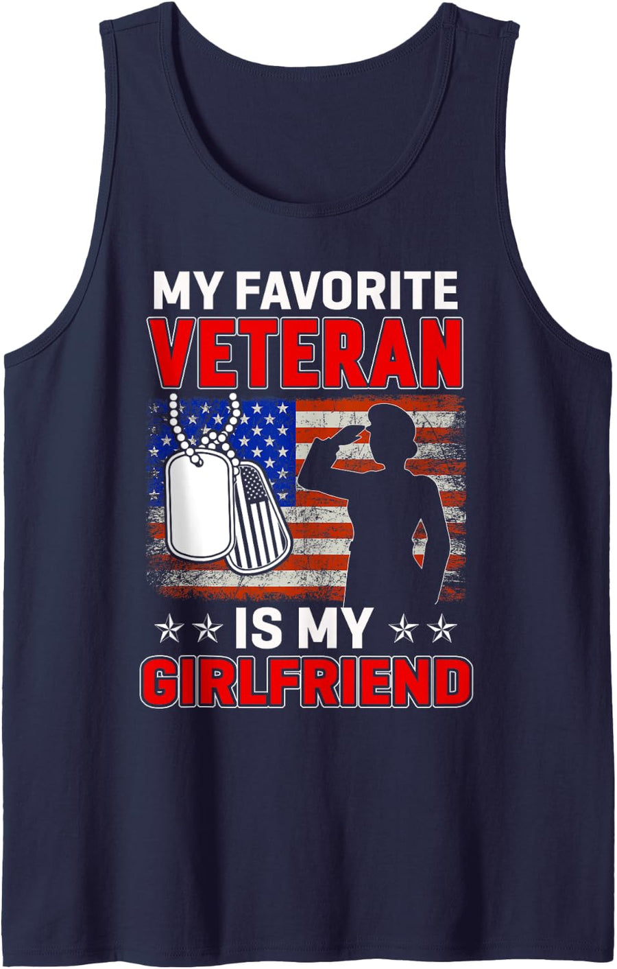 My Favorite Veteran Is My Girlfriend Usa Flag Veterans Day Tank Top - Navy Blue