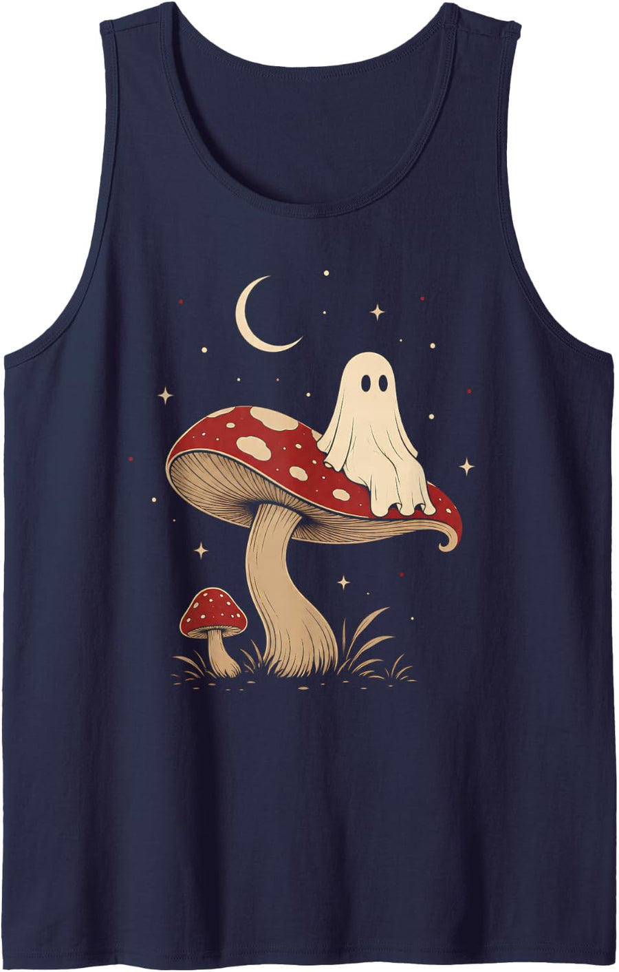 Cottagecore Ghost Mushroom Aesthetic Autumn Night Retro Tank Top - Navy Blue