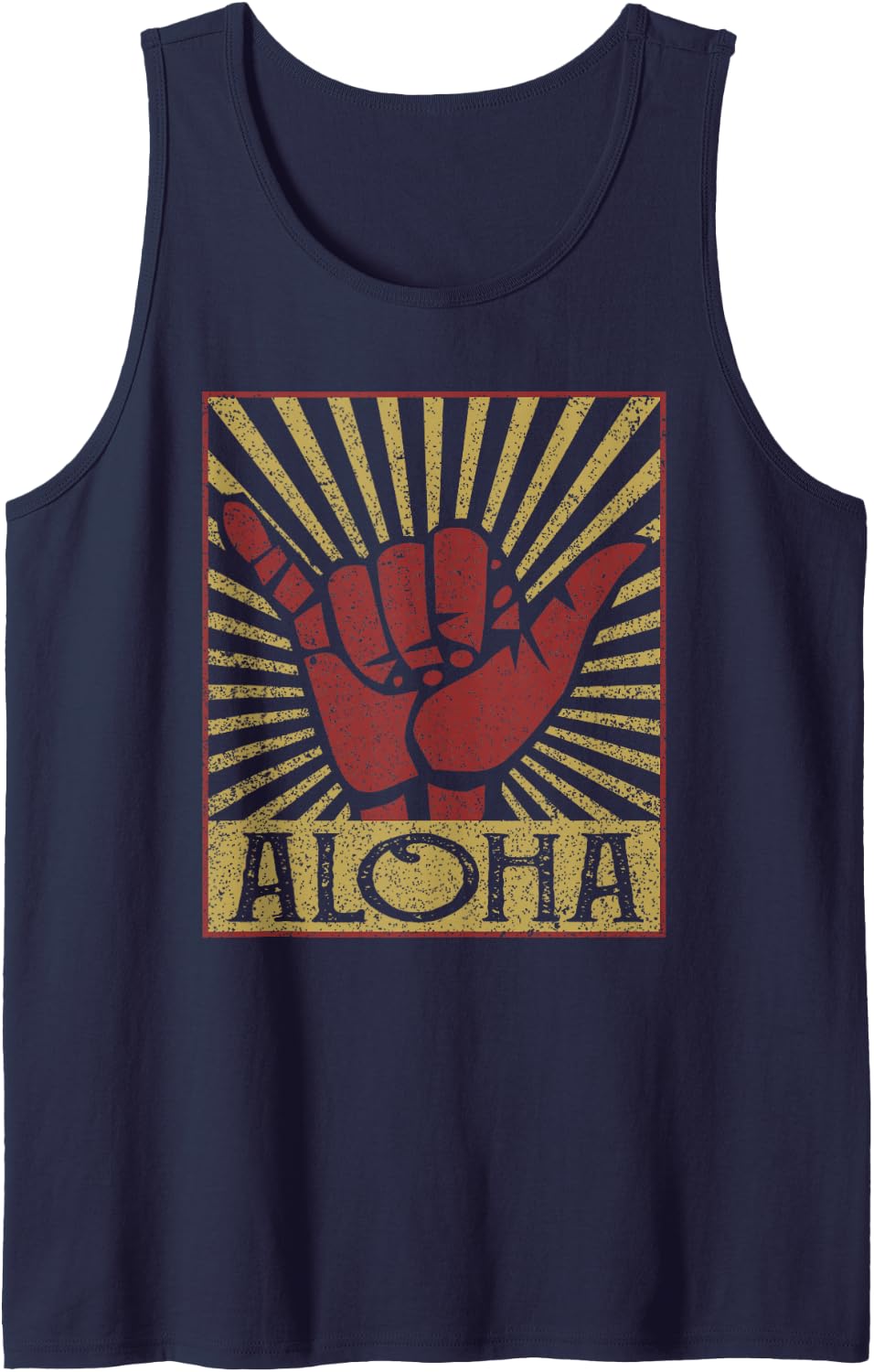 Aloha Hawaiian Hawaii Vintage Distressed Shaka Sign Tank Top - Navy Blue