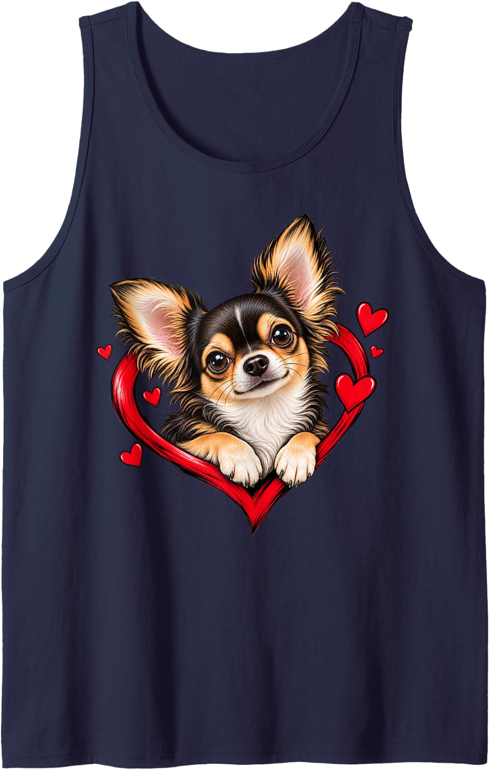 Adorable Chihuahua Puppy Dog in Red Heart Portrait Sleeveless Tank Top - Navy Blue