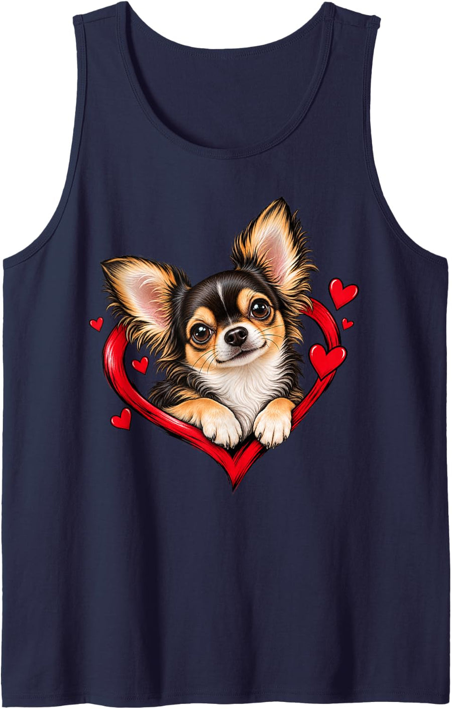Adorable Chihuahua Puppy Dog in Red Heart Portrait Sleeveless Tank Top - Navy Blue
