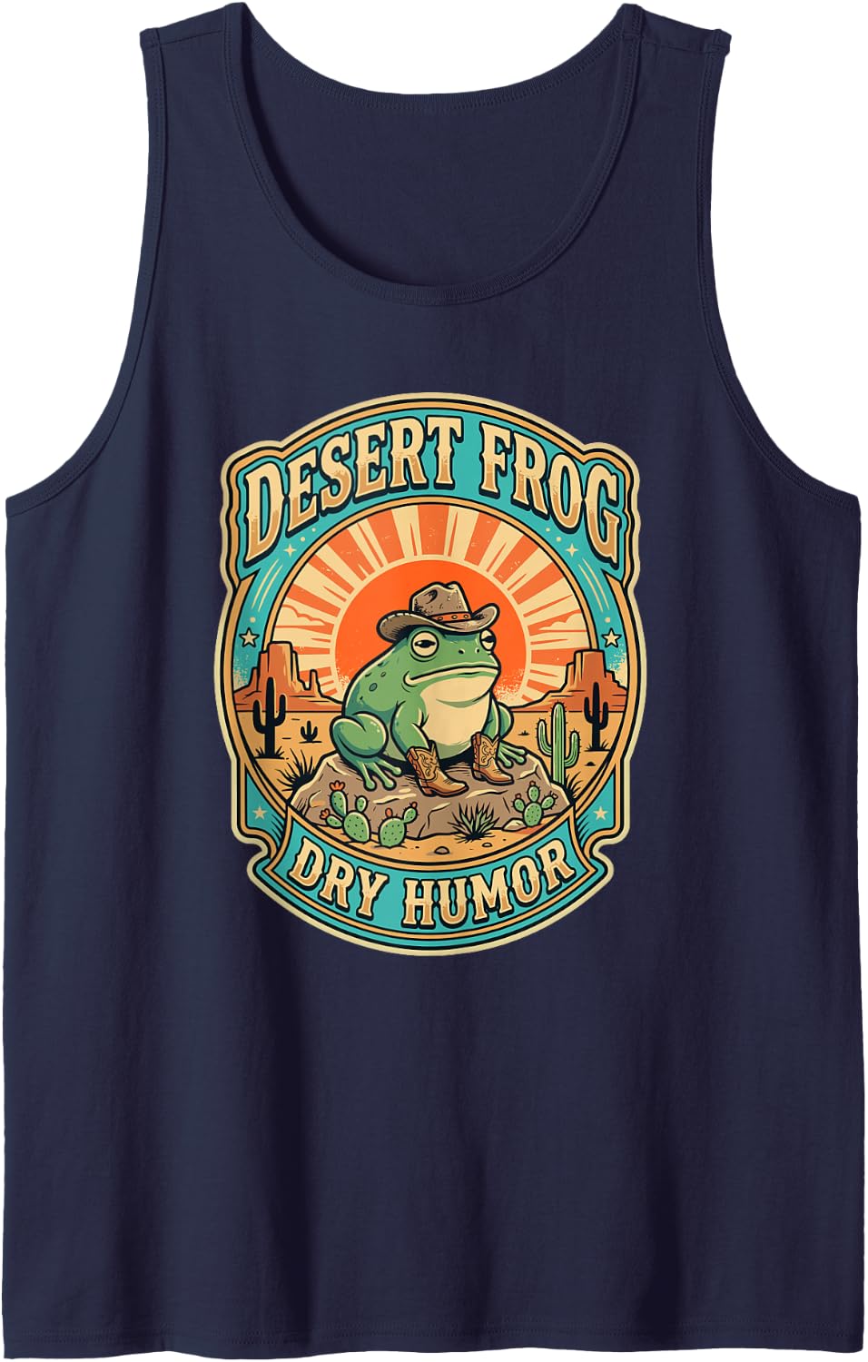 Desert Frog Dry Humor Illustration Art Sleeveless Tank Top - Navy Blue