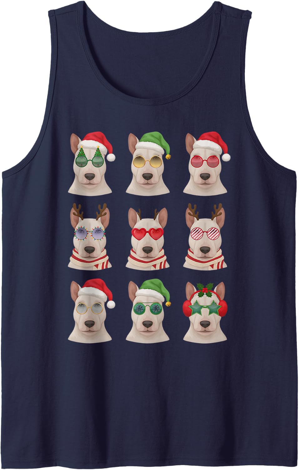 Bull Terrier Funny Christmas Pajama Cute Dog Owner Sleeveless Tank Top - Navy Blue