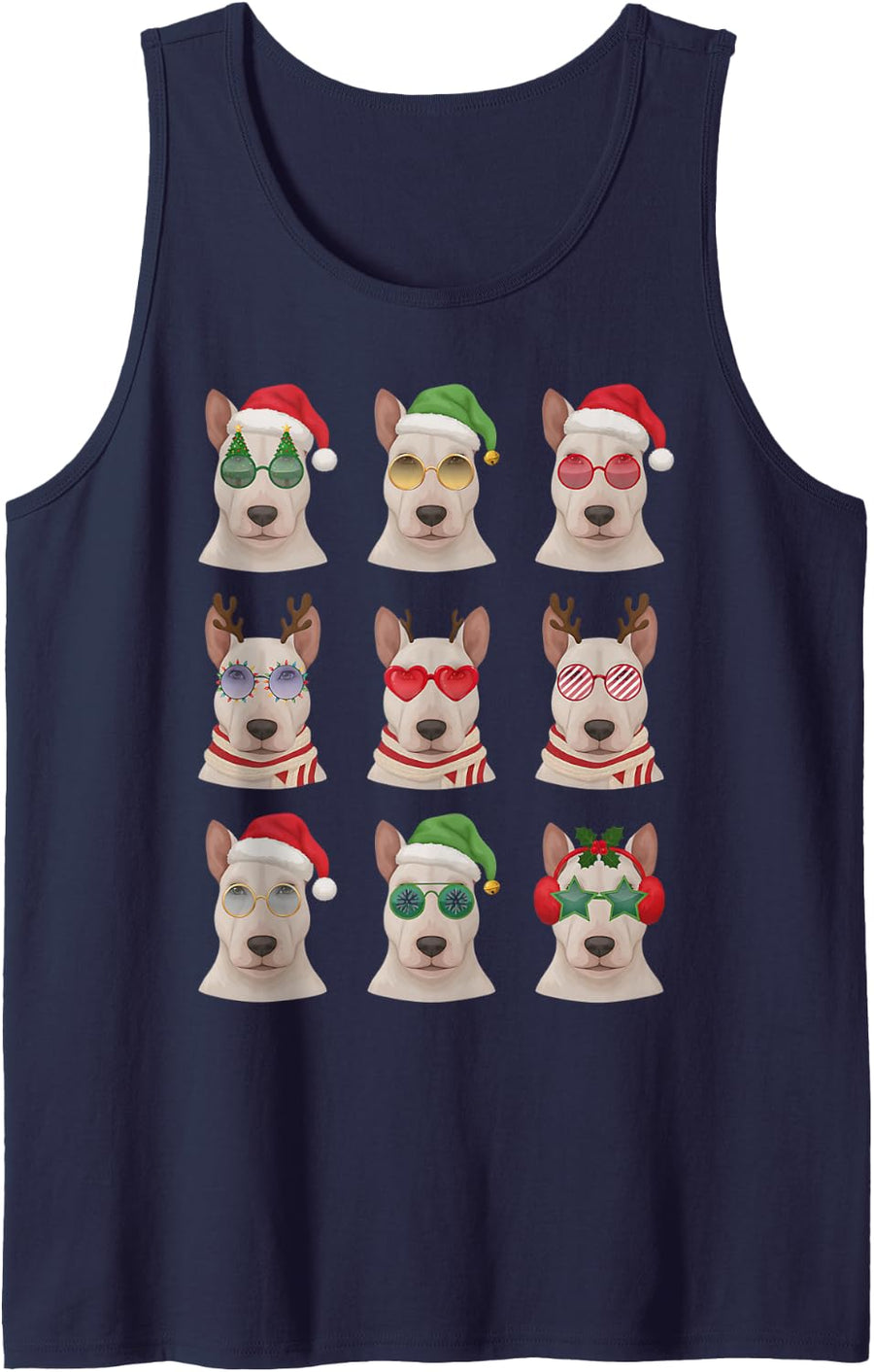 Bull Terrier Funny Christmas Pajama Cute Dog Owner Sleeveless Tank Top - Navy Blue