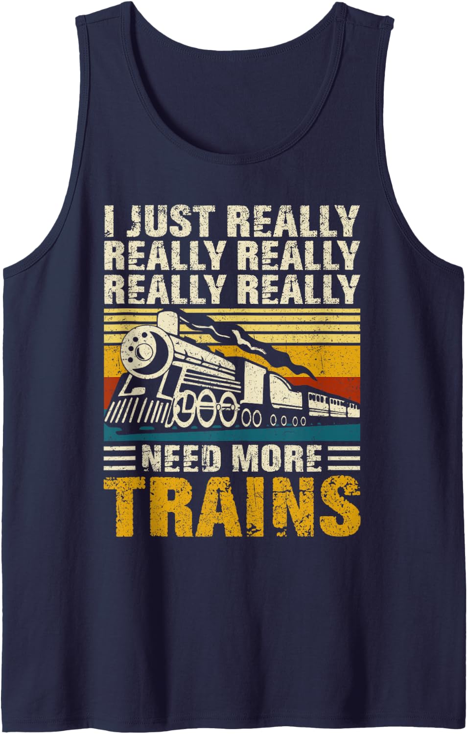 I Just Really x5 Need More Trains - Model Railway Lovers Sleeveless Tank Top - Navy Blue