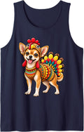 Funny Chihuahua Turkey Costume Thanksgiving Dog Lover Sleeveless Tank Top - Navy Blue