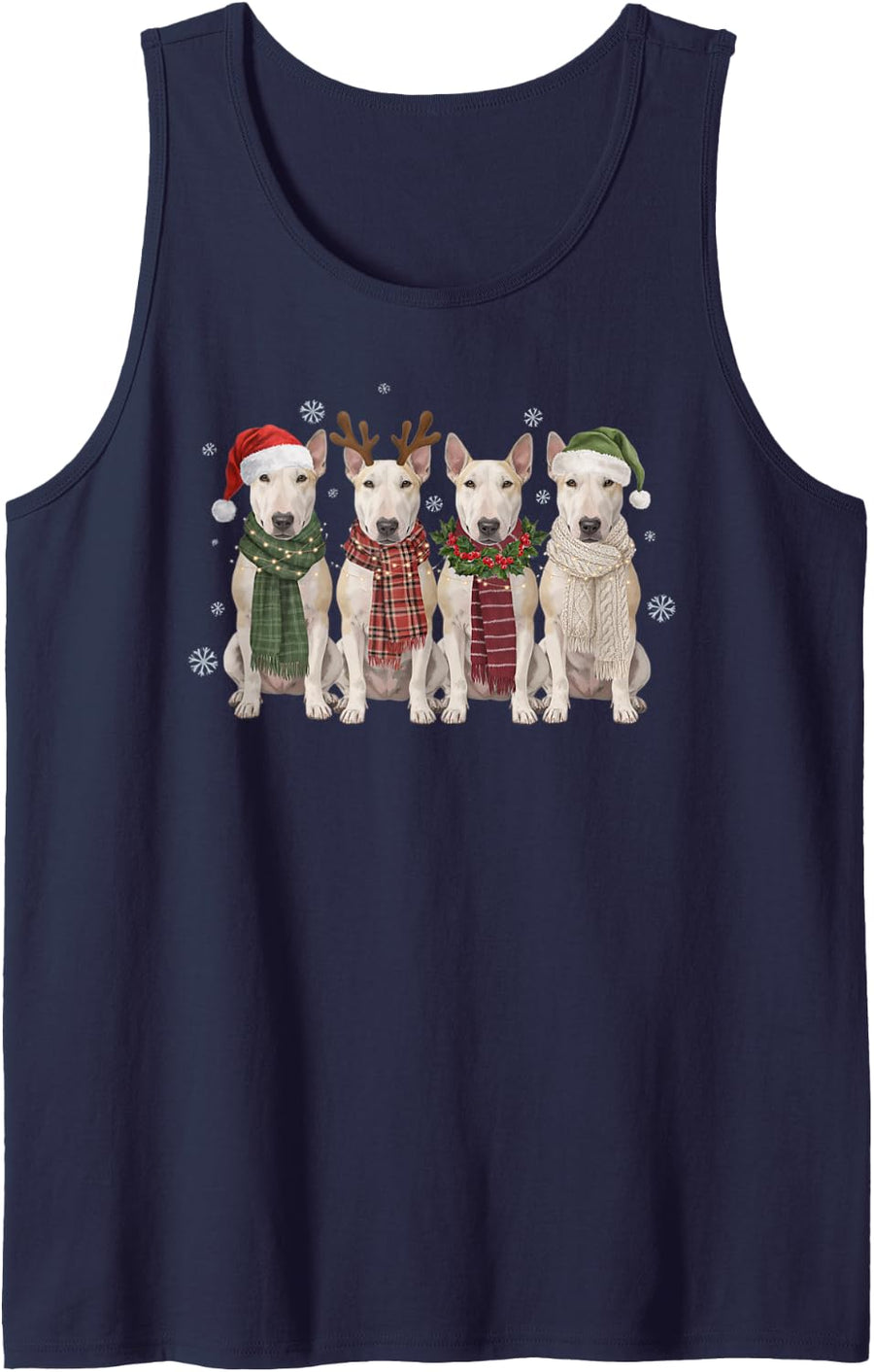 Funny Bull Terrier Christmas Squad Scarves Dog Mom Dad Lover Sleeveless Tank Top - Navy Blue