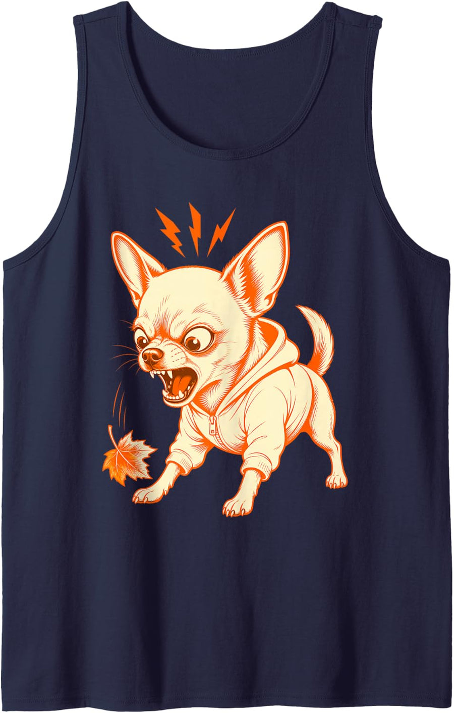 Angry Chihuahua Dog Autumn Leaf Rage Sleeveless Tank Top - Navy Blue