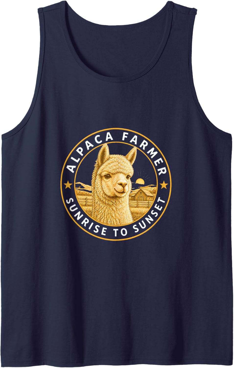 Alpaca Farmer Sunrise to Sunset Farm Life Funny Sleeveless Tank Top - Navy Blue