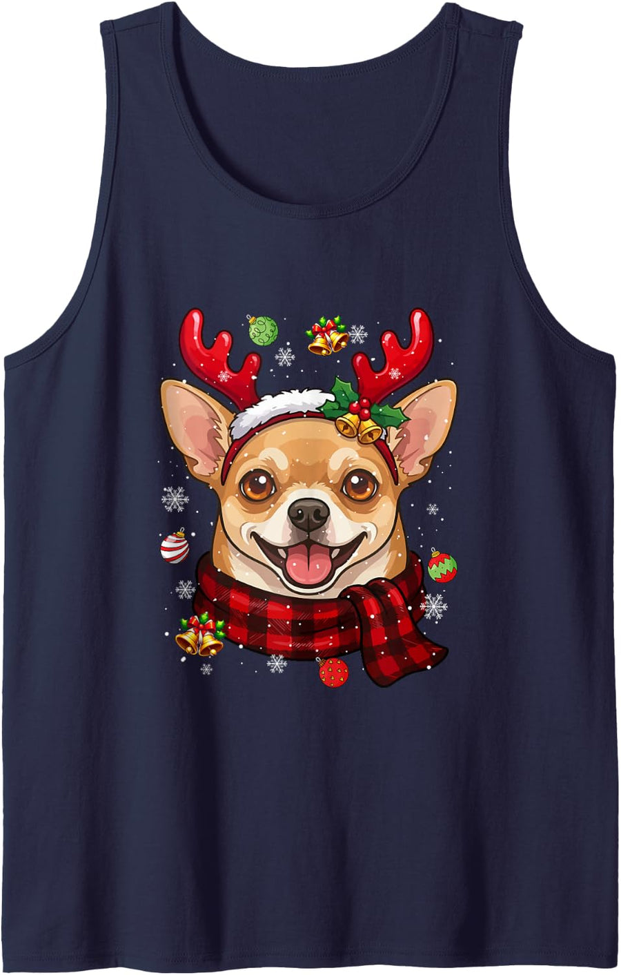 Chihuahua Reindeer Christmas Snowing Matching Owner Kids Sleeveless Tank Top - Navy Blue