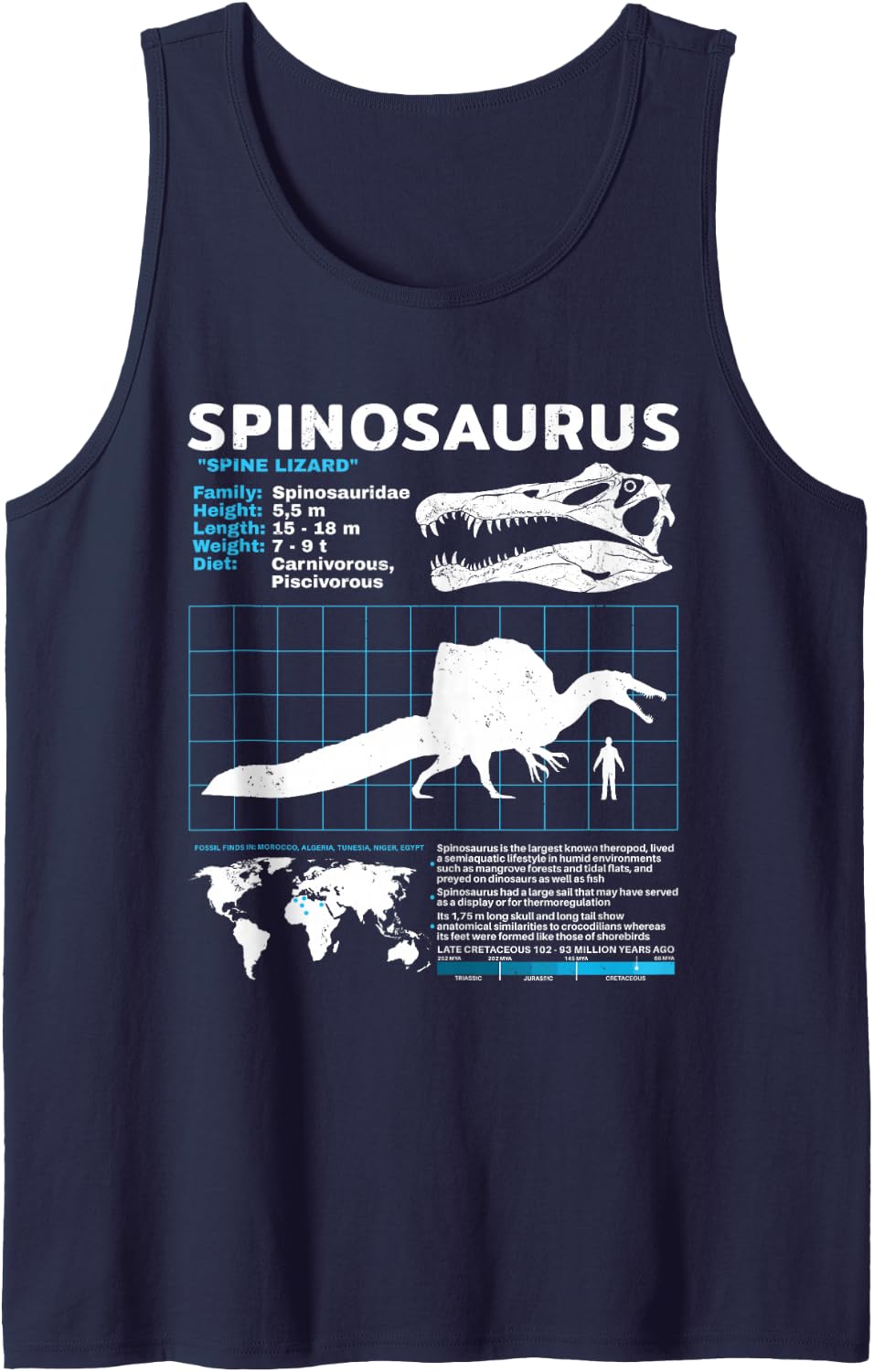 Spinosaurus fact sheet Dinosaur Facts Tank Top - Navy Blue