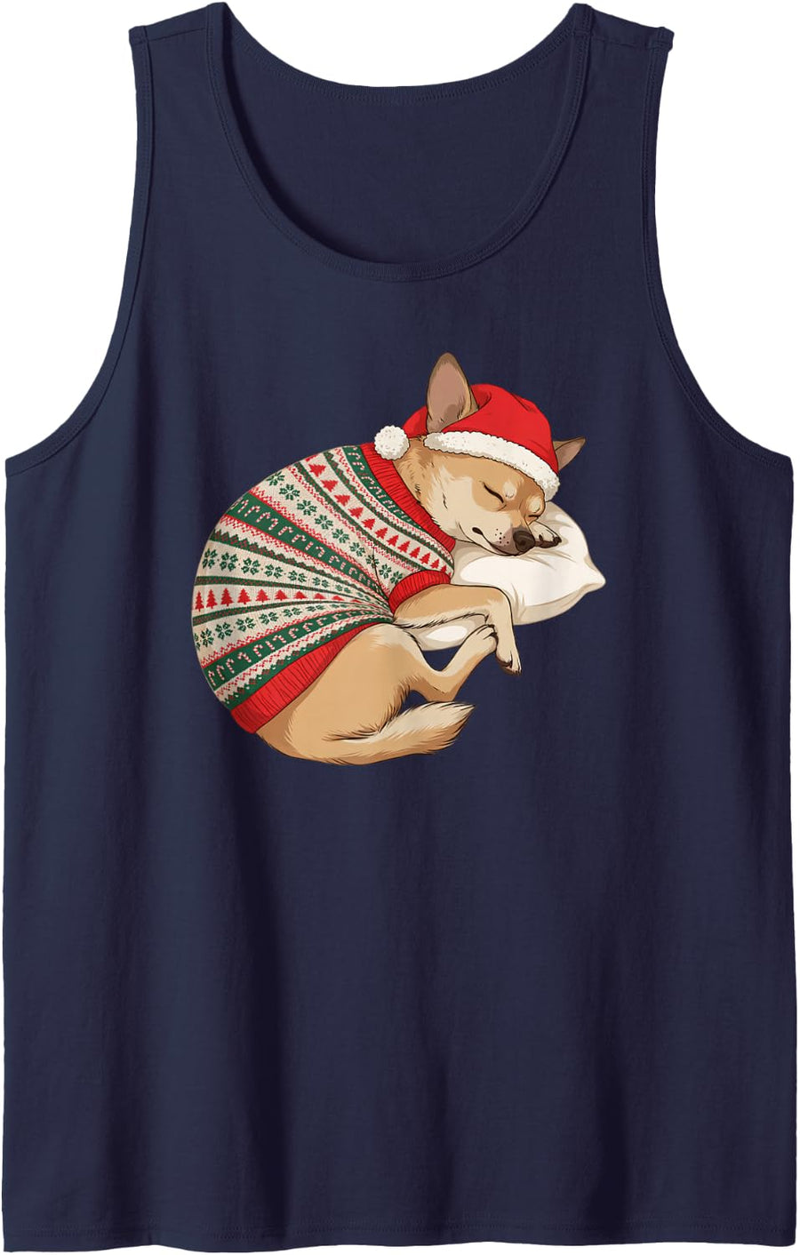 Sleepy Chihuahua Cozy Pajama Santa Hat Dog Mom Dad Lover Sleeveless Tank Top - Navy Blue