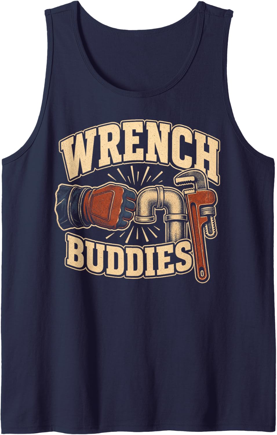Wrench Buddies Plumber Pipefitter Tools Sleeveless Tank Top - Navy Blue