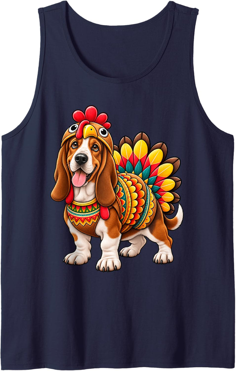Funny Basset Hound Turkey Costume Thanksgiving Dog Lover Sleeveless Tank Top - Navy Blue