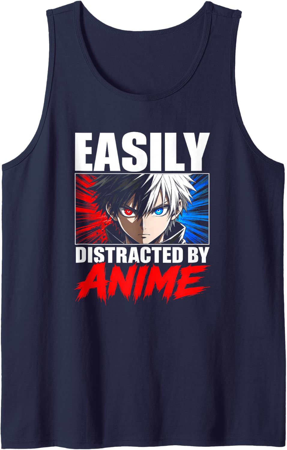 Anime Distracted Funny Manga Eyes Red Blue Otaku Humor Sleeveless Tank Top - Navy Blue