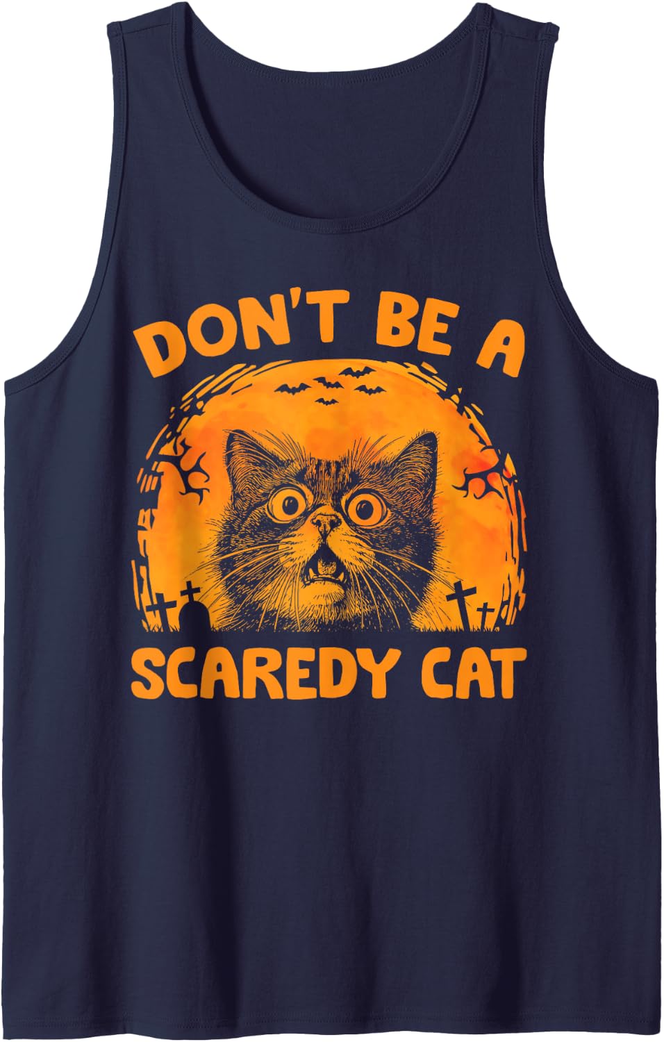 Don't Be A Scaredy Cat Funny Pun Spooky Halloween Cat Lover Tank Top - Navy Blue