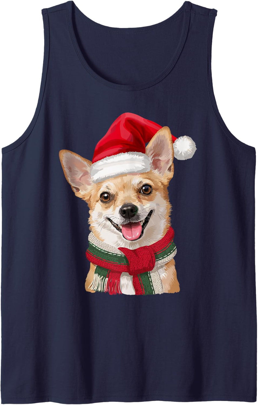 Chihuahua Santa Hat Christmas Dog Lover Mom Dad Holiday Sleeveless Tank Top - Navy Blue