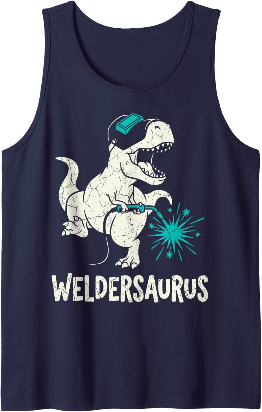 Weldersaurus Dinosaur T-rex Welder Welding Metalworker Tee Sleeveless Tank Top - Navy Blue