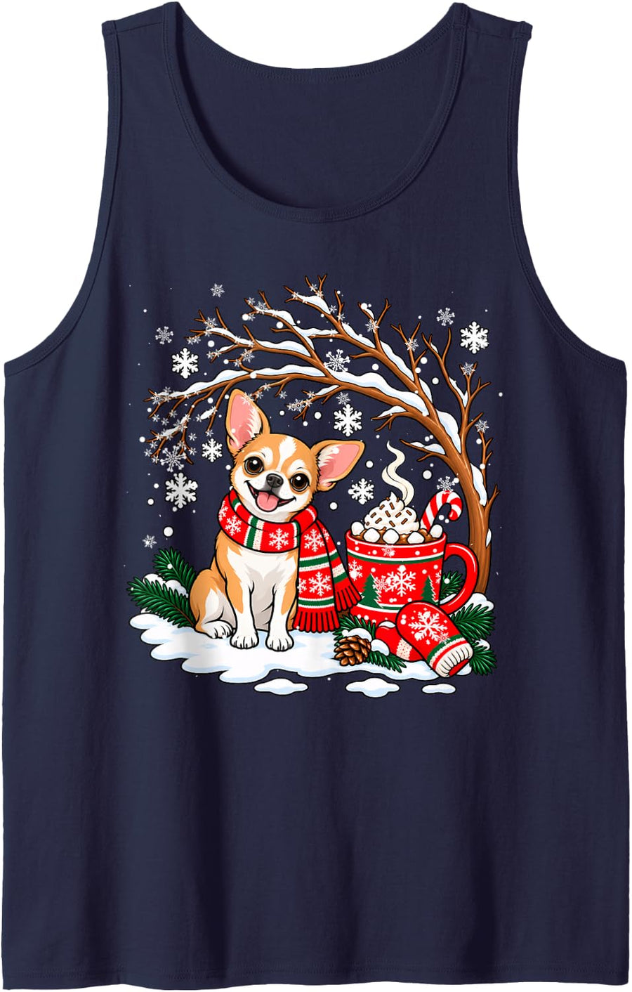 Funny Chihuahua Dog Snow Tree Christmas Winter Xmas Sleeveless Tank Top - Navy Blue