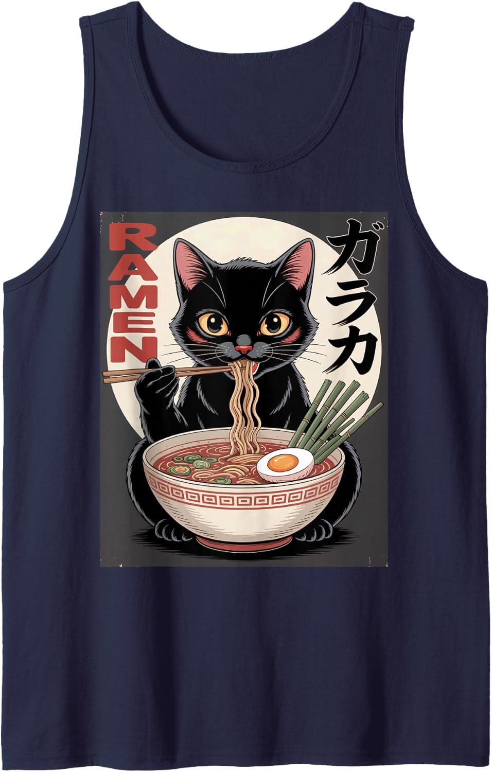 Japanese Kawaii Cat Ramen Otaku Anime Lover Boys Girls Teens Tank Top - Navy Blue