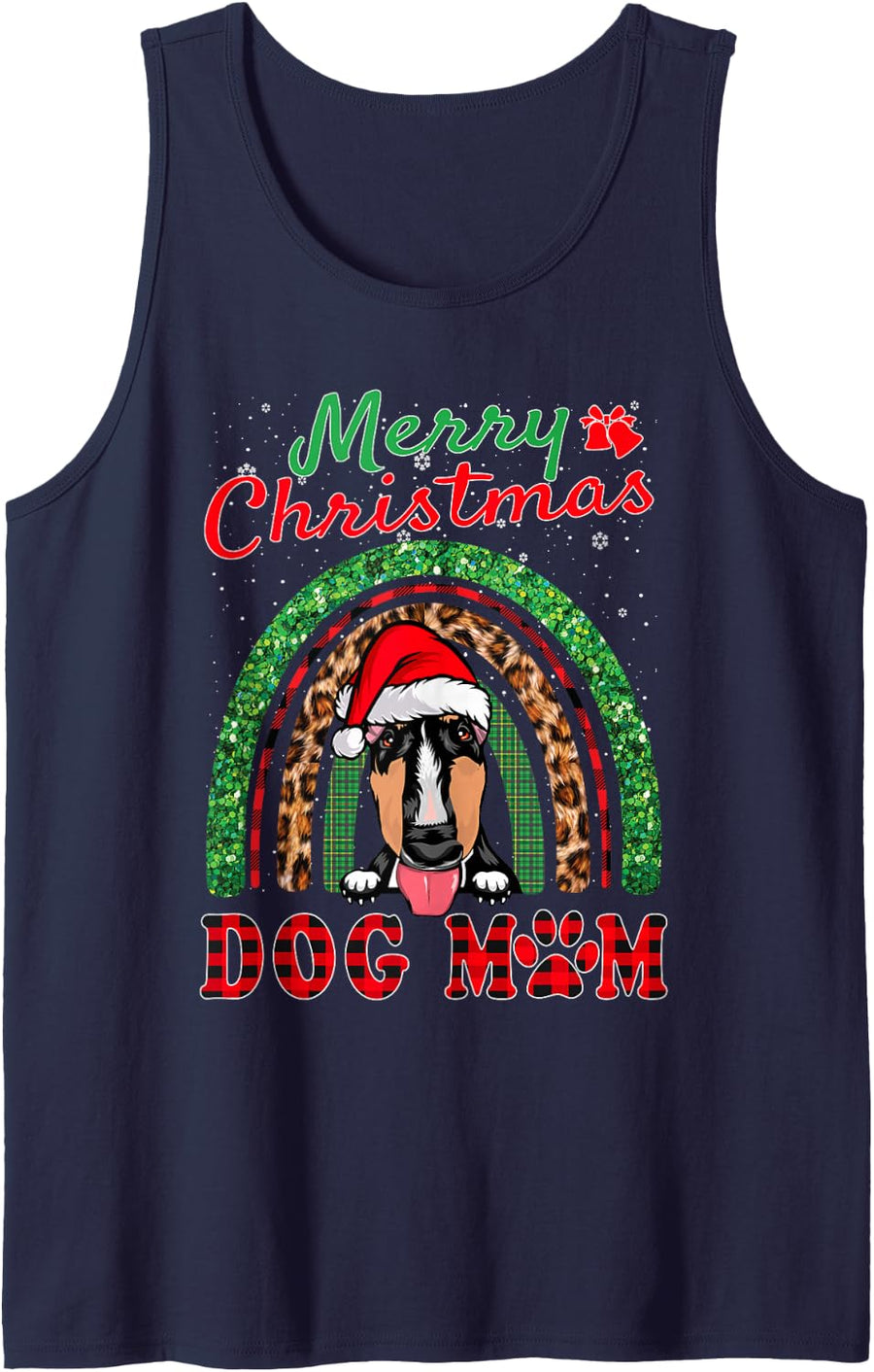 Bull Terrier Santa Dog Mom Boho Rainbow Christmas Xmas Sleeveless Tank Top - Navy Blue