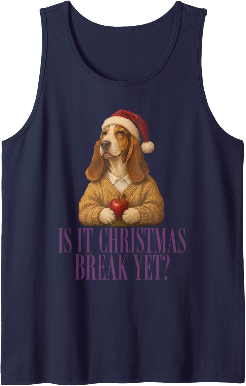 is It Christmas Break Yet Teacher Basset Hound Sleeveless Tank Top - Navy Blue