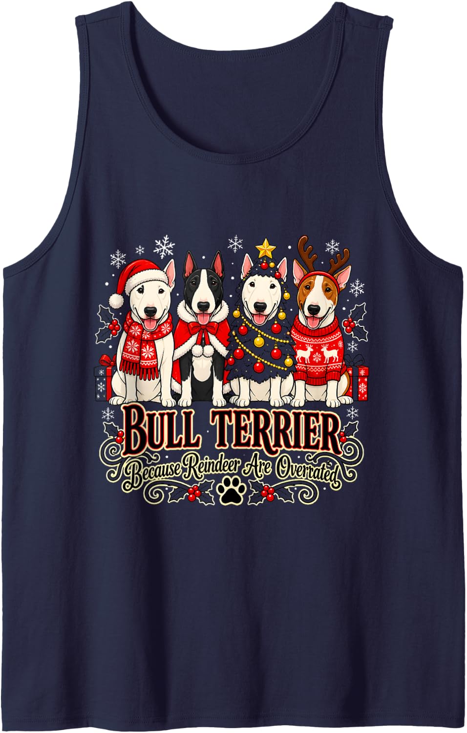 Bull Terrier Christmas Holiday Festive Dogs Sleeveless Tank Top - Navy Blue