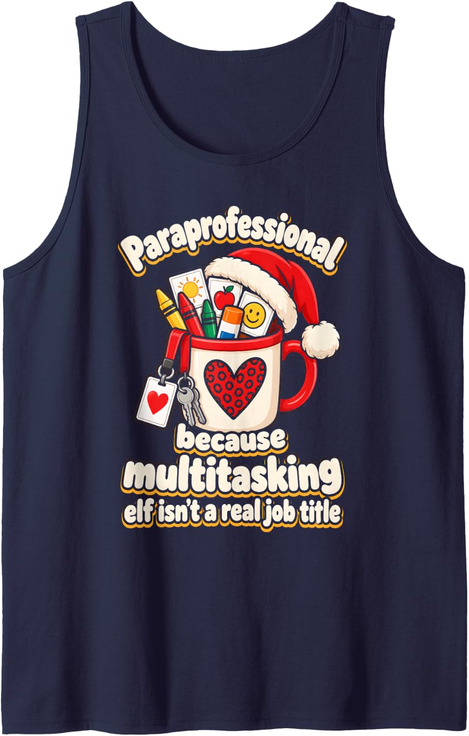 Paraprofessional Christmas Multitasking Elf Funny para Sleeveless Tank Top - Navy Blue