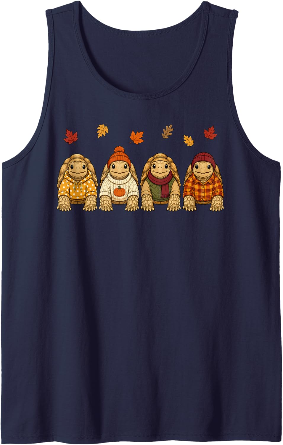 Sulcata Tortoise Fall Autumn Season Pumpkin Sleeveless Tank Top - Navy Blue