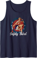Safety Third 4th of July Patriotic Fireworks Pin Up Girl Tank Top - Navy Blue