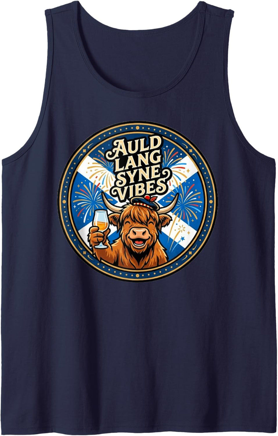 Auld Lang Syne Vibes Sleeveless Tank Top - Navy Blue