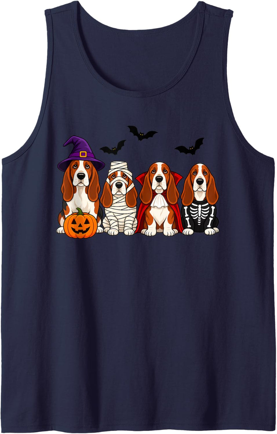 Basset Hound Ghost Witch Mummy Fall Dog Lover Halloween Sleeveless Tank Top - Navy Blue
