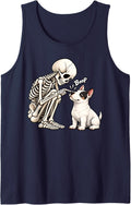 Funny Skeleton Bull Terrier Boop Halloween Dog Lover Mom Sleeveless Tank Top - Navy Blue