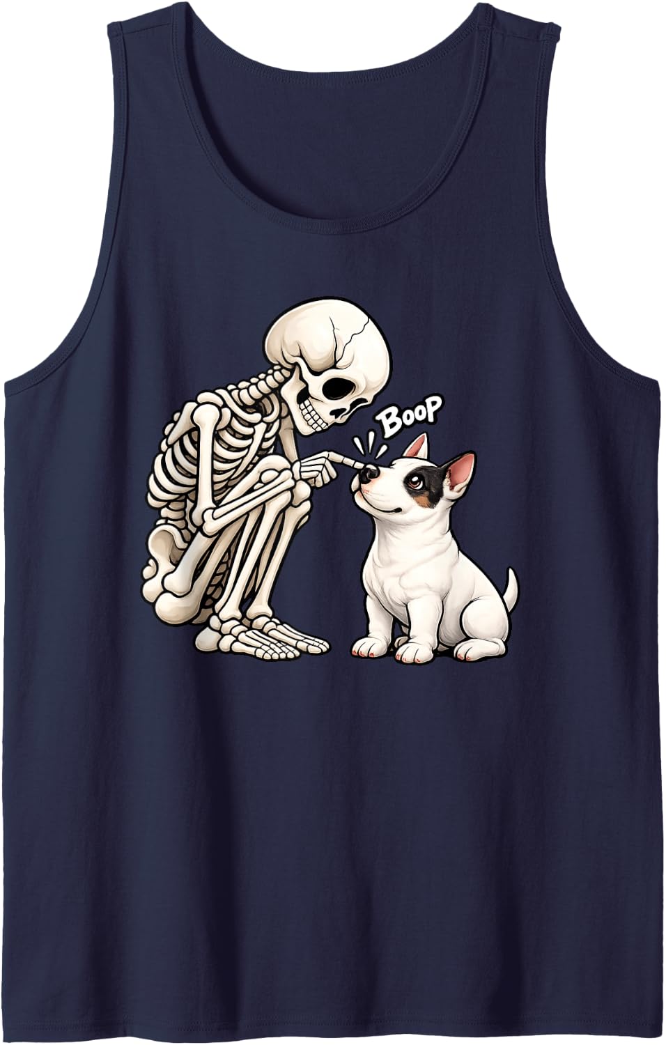 Funny Skeleton Bull Terrier Boop Halloween Dog Lover Mom Sleeveless Tank Top - Navy Blue