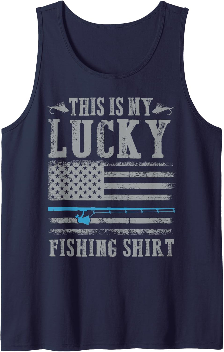 Patriotic American Flag Fishing Rod USA Fisherman Tank Top - Navy Blue