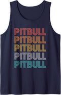 Retro 70S Pitbull Dog Breed Canine Pet Owner Vintage Sleeveless Tank Top - Navy Blue