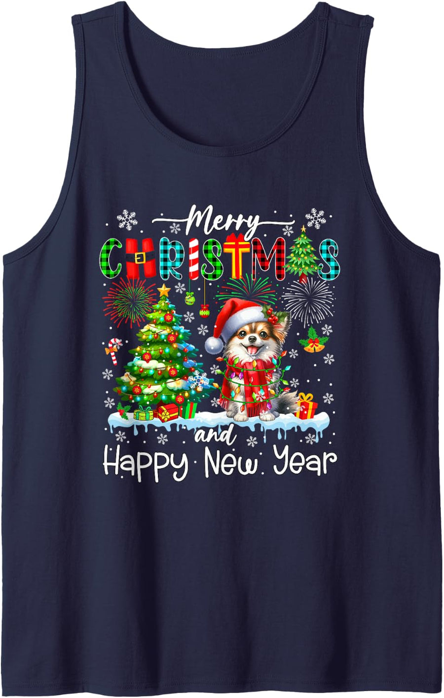 Merry Christmas and Happy New Year Santa Chihuahua Owner Sleeveless Tank Top - Navy Blue
