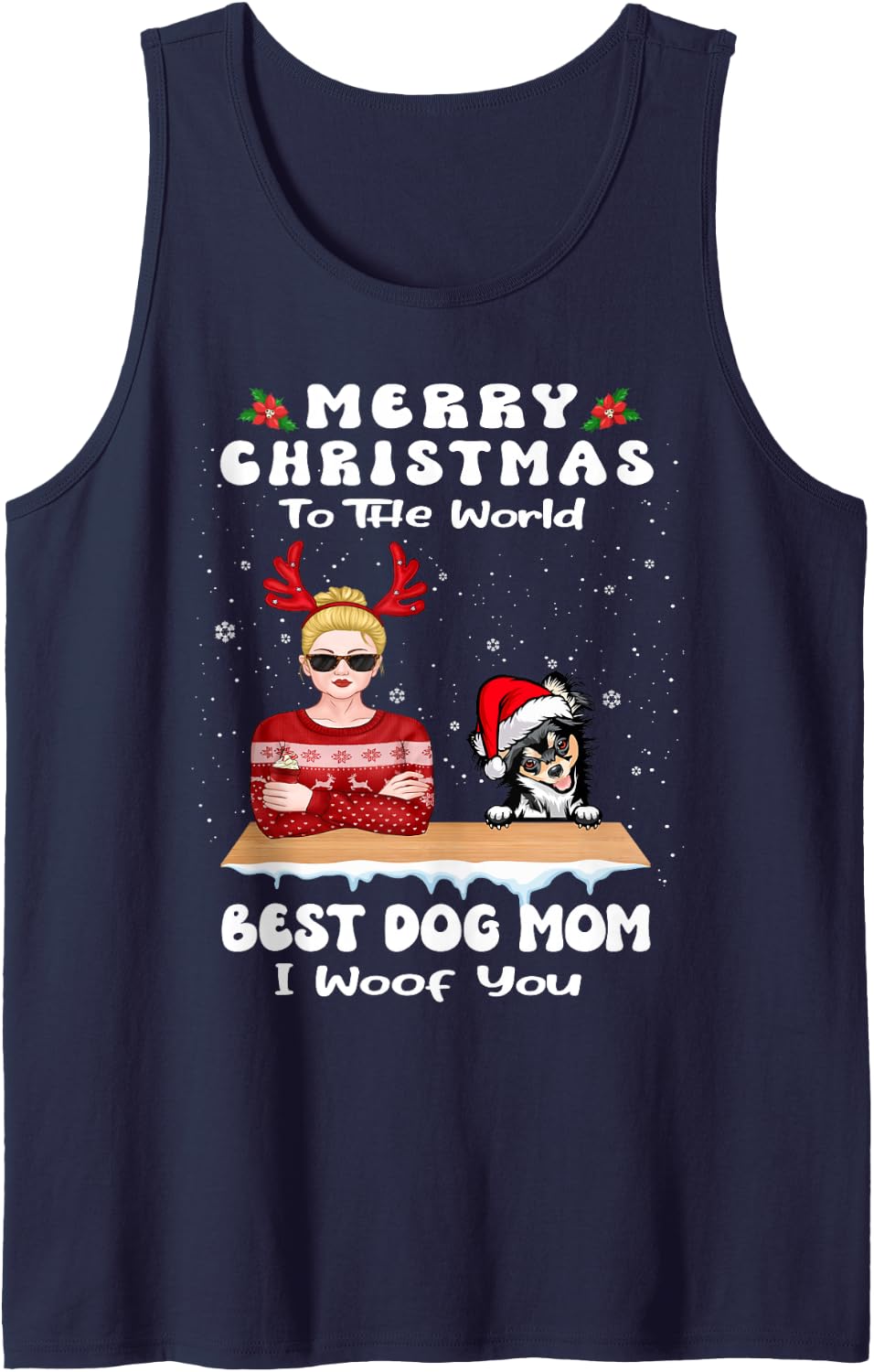 Chihuahua Christmas to The World Best Dog Mom Funny Xmas Sleeveless Tank Top - Navy Blue