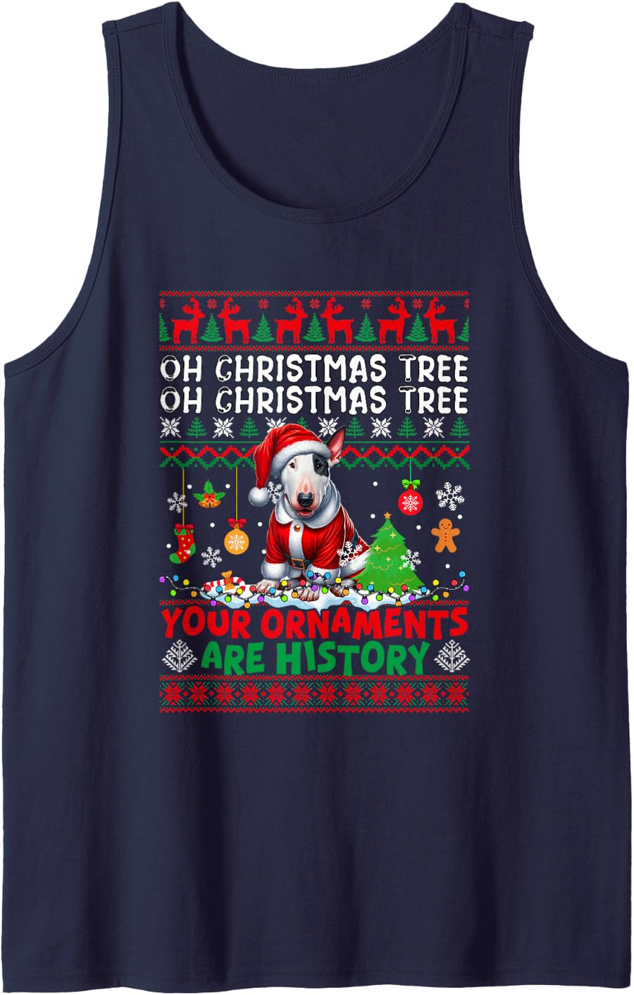 Xmas Tree Ornaments are History Sweater Santa Bull Terrier Sleeveless Tank Top - Navy Blue