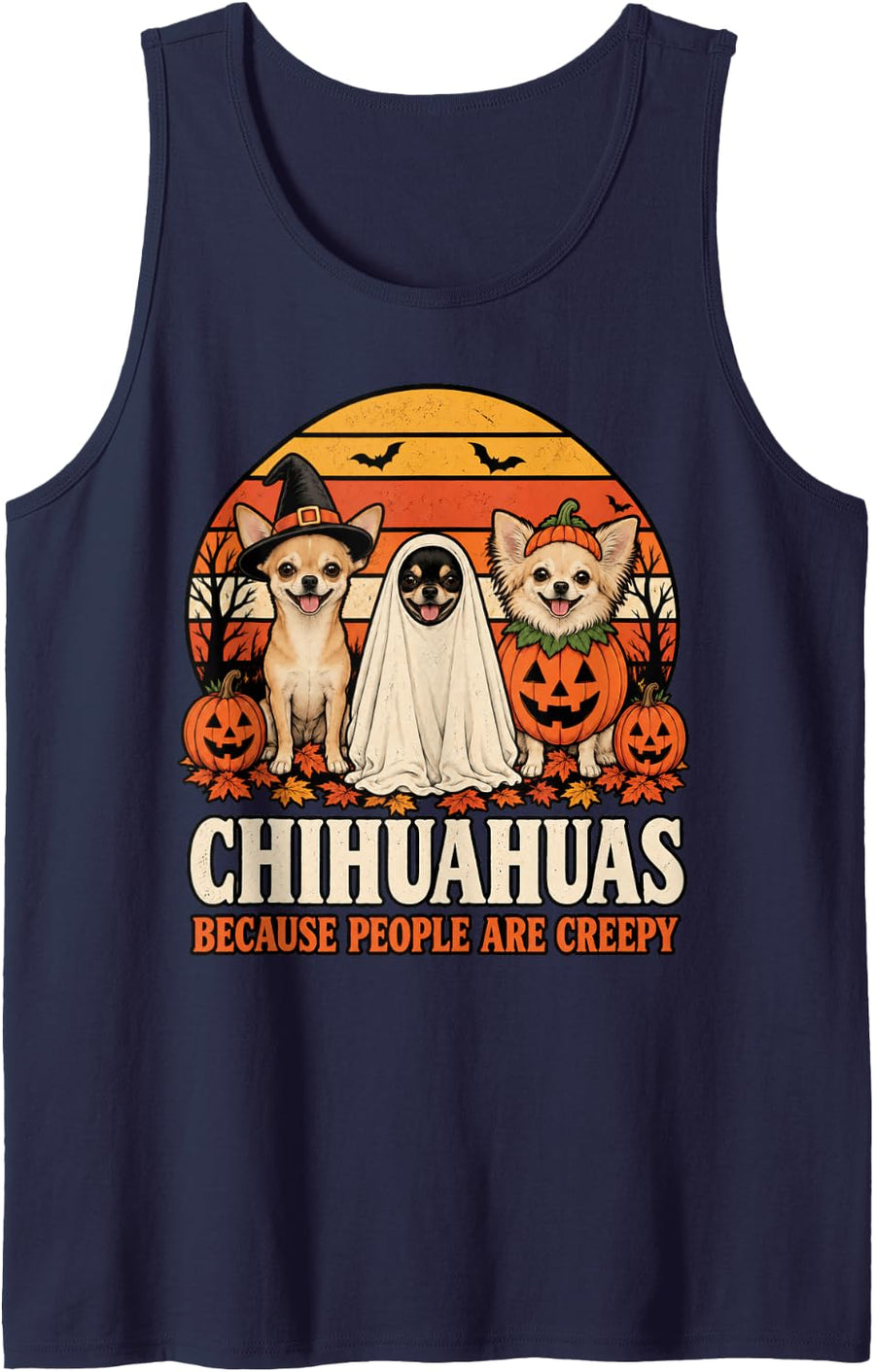 Chihuahuas Because People are Creepy Halloween Dog Sleeveless Tank Top - Navy Blue