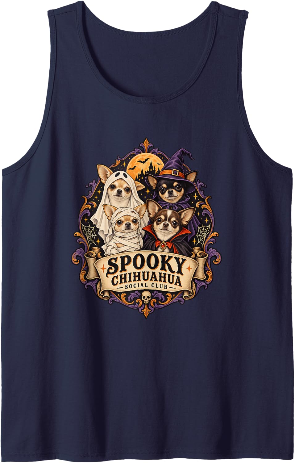 Spooky Chihuahua Social Club Chihuahua Small Dog Sleeveless Tank Top - Navy Blue