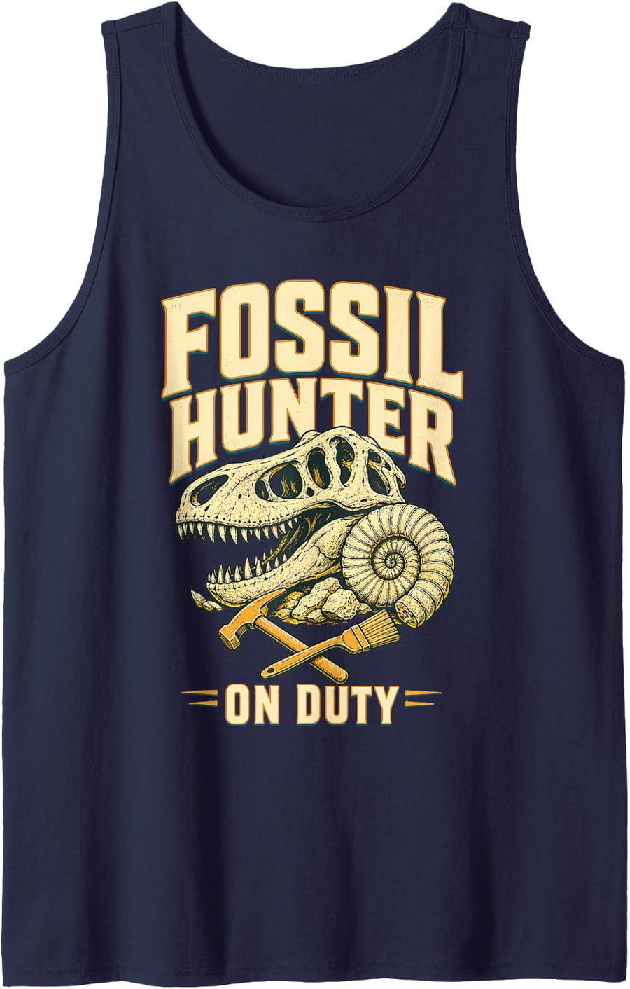 Fossil Hunter On Duty Dinosaur Skull Paleontology Sleeveless Tank Top - Navy Blue