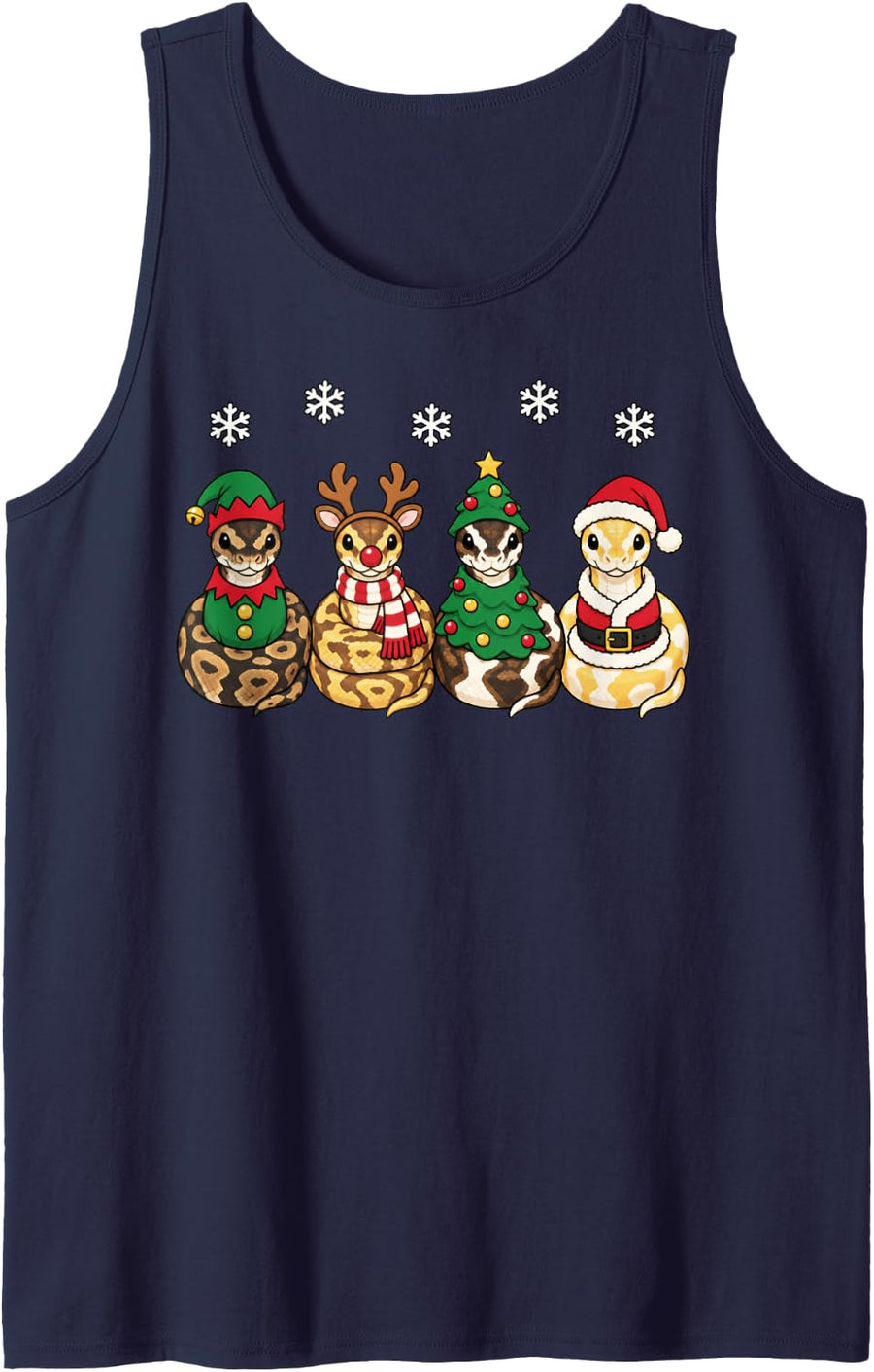 Ball Python Snake Christmas Reindeer Santa Sleeveless Tank Top - Navy Blue