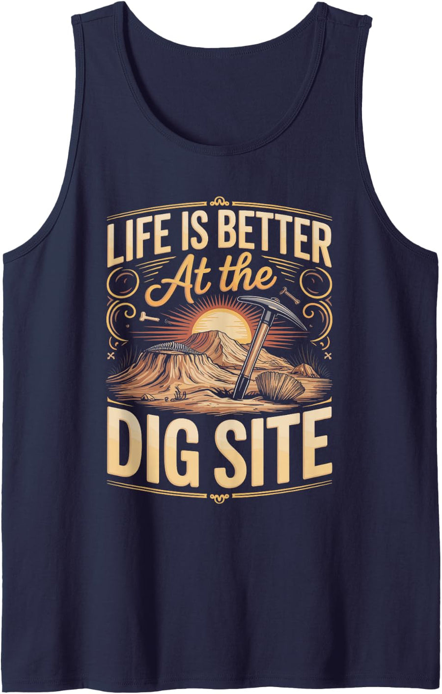 Life is Better At The Dig Site Paleontology Dinosaur Sleeveless Tank Top - Navy Blue
