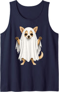 Chihuahua Dog Ghost Halloween Sleeveless Tank Top - Navy Blue