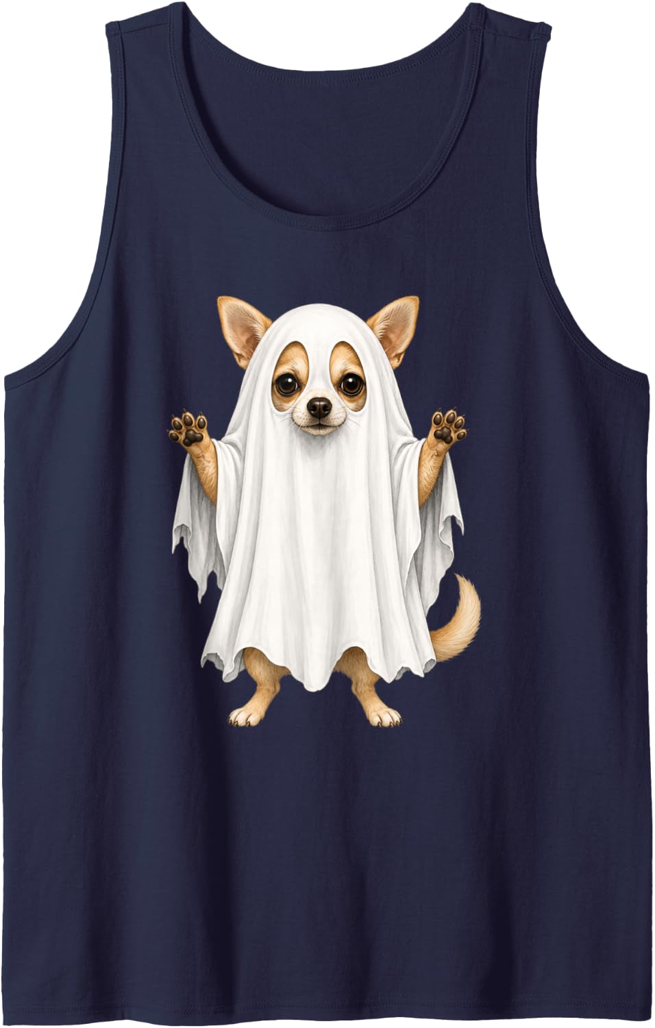 Chihuahua Dog Ghost Halloween Sleeveless Tank Top - Navy Blue