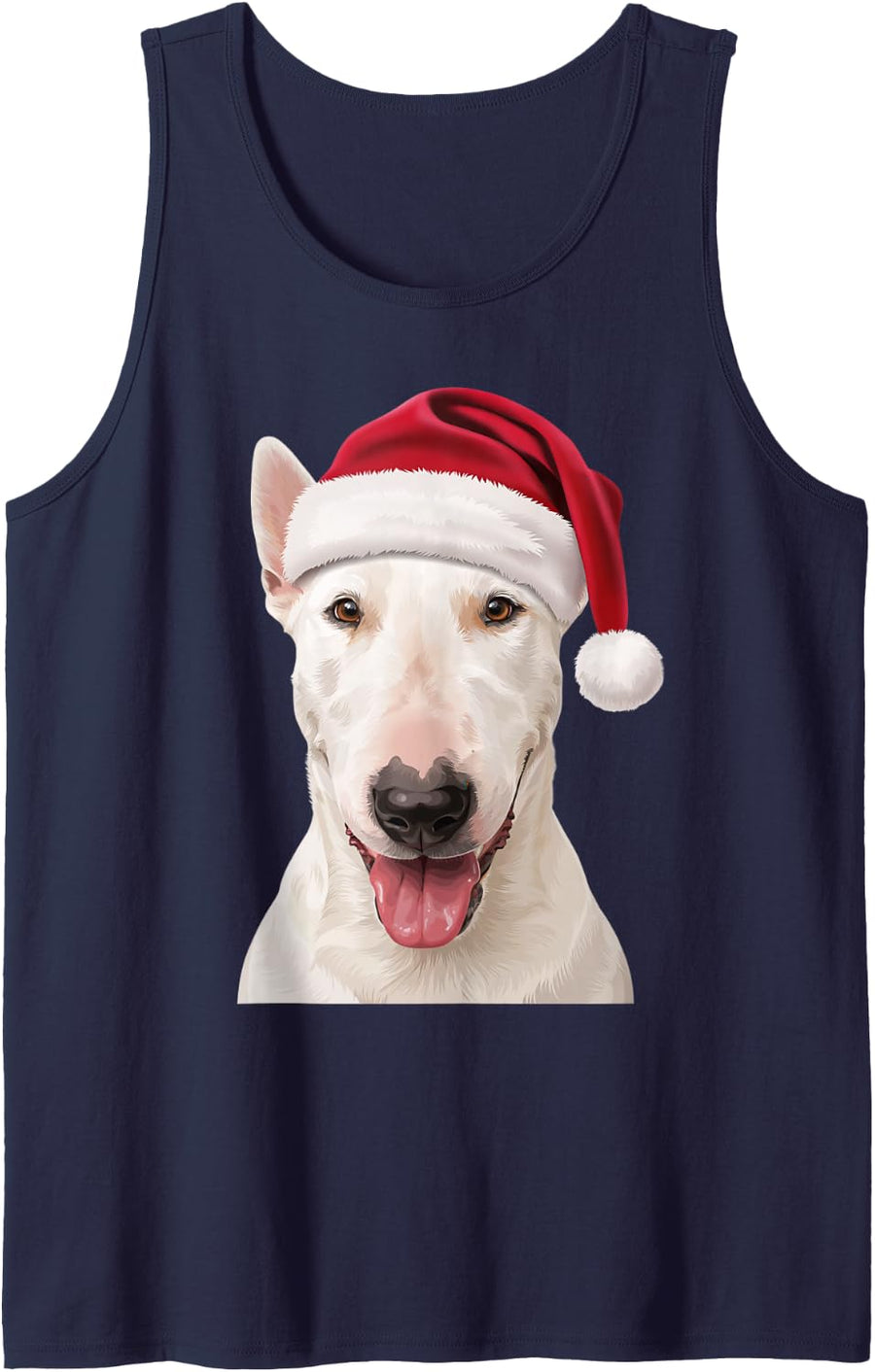 Bull Terrier Santa Hat Christmas Portrait Fur Mom and Dad Sleeveless Tank Top - Navy Blue