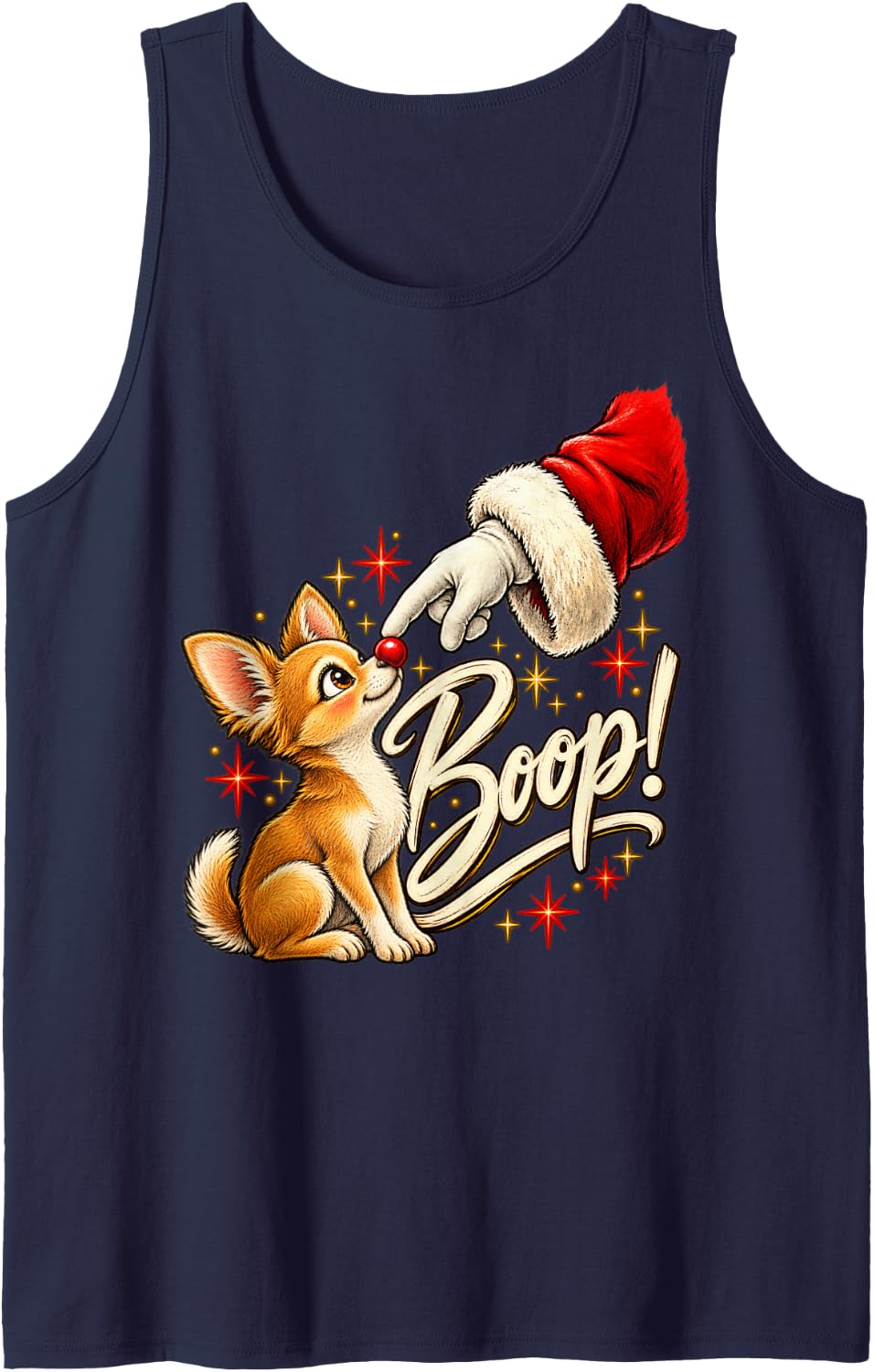 Boop! Chihuahua Happy Santa Christmas Red Nose Men Women Sleeveless Tank Top - Navy Blue